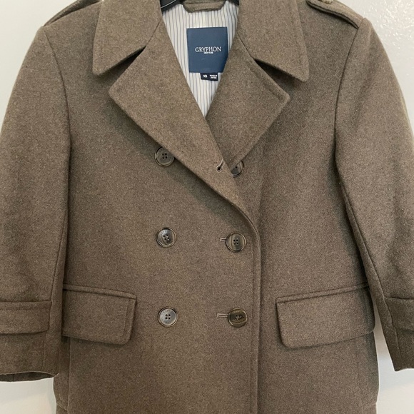 Gryphon New York Olive Shrunken Wool Pea Coat Double Breasted Size XS - Picture 6 of 12